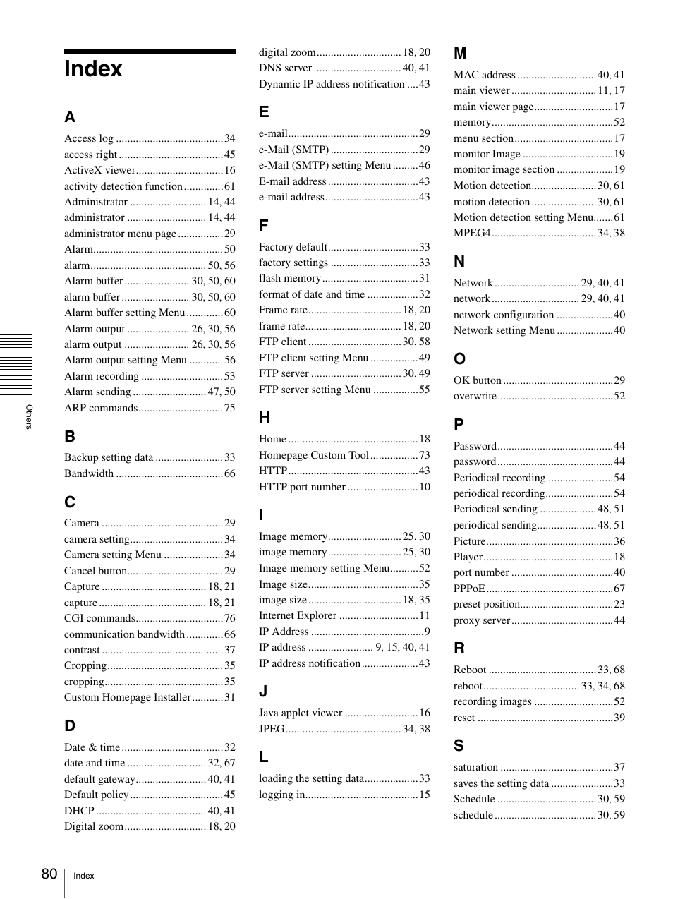 Index | Sony IPELA SNC-RZ25P User Manual | Page 80 / 81