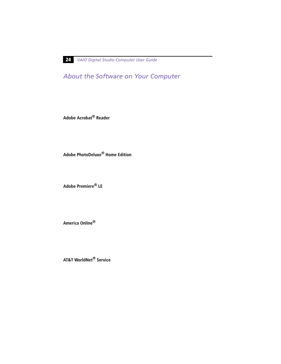 About the software on your computer | Sony PCV-R528DS User Manual | Page 28 / 40