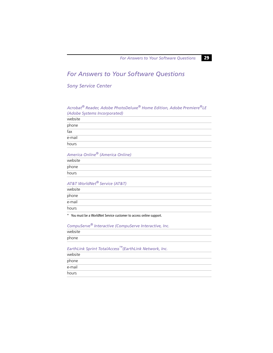 For answers to your software questions, Sony service center | Sony PCV-R528DS User Manual | Page 33 / 40