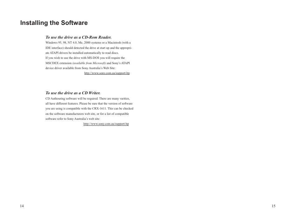 Installing the software | Sony CRX-1611 User Manual | Page 10 / 15