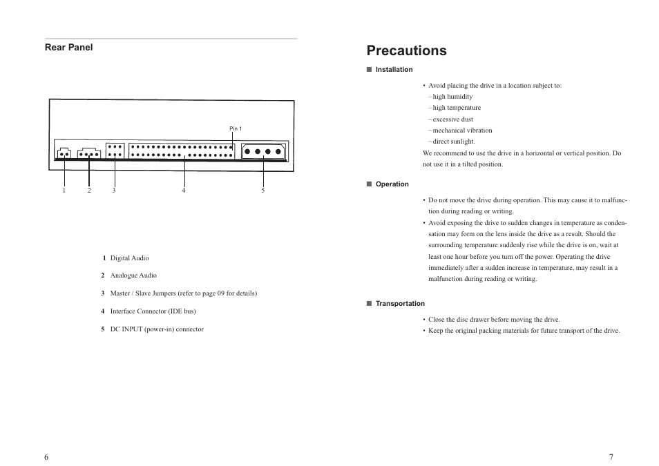 Rear panel, Precautions | Sony CRX-1611 User Manual | Page 6 / 15