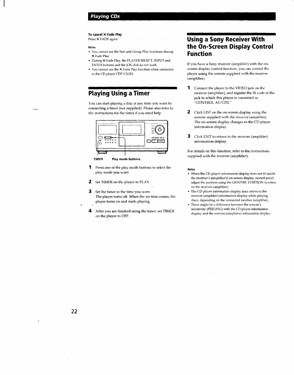 Playing using a timer | Sony CDP-CX270 User Manual | Page 22 / 32