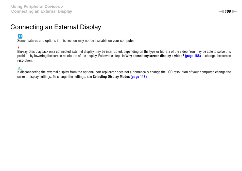Connecting an external display | Sony VAIO VPCZ11 User Manual | Page 106 / 205