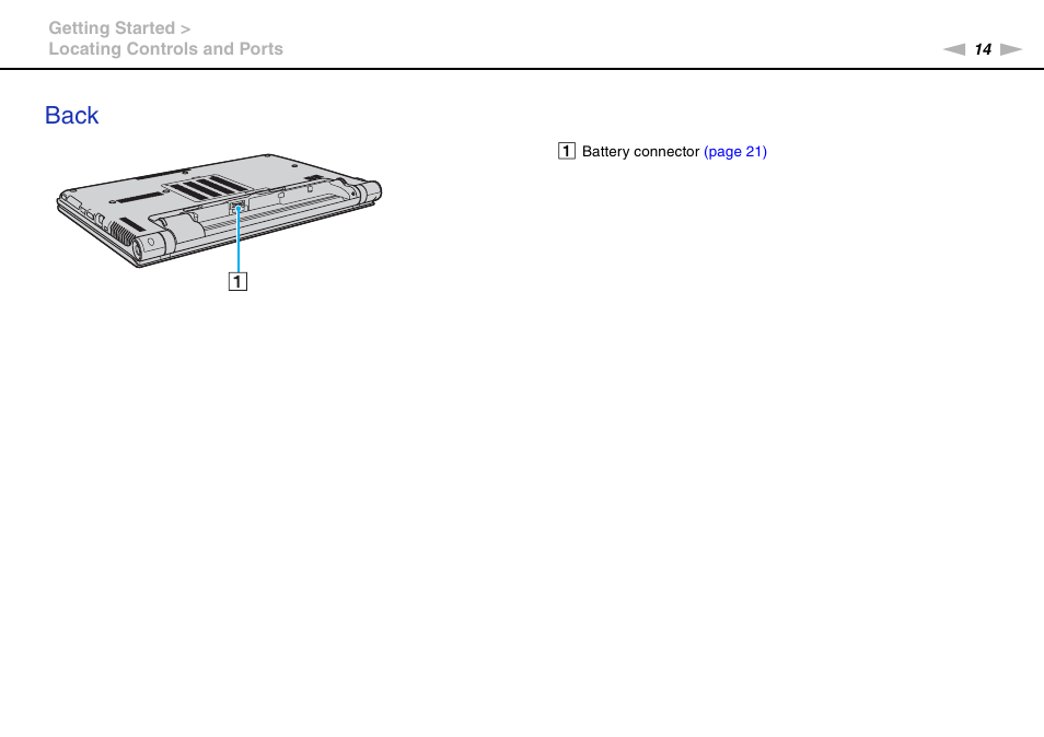 Back | Sony VAIO VPCZ11 User Manual | Page 14 / 205