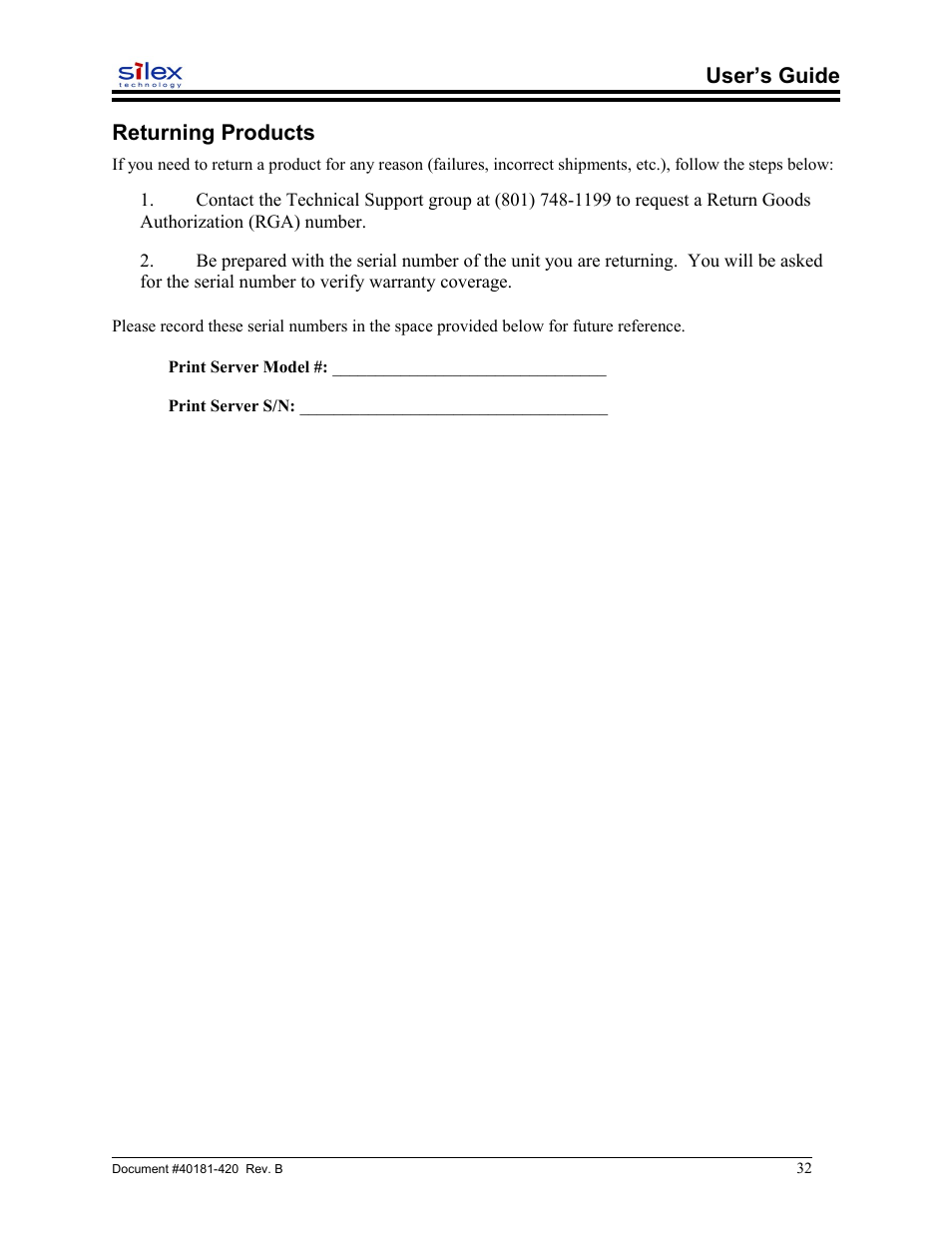 Returning products, User’s guide returning products | Sony SX-215 User Manual | Page 32 / 87