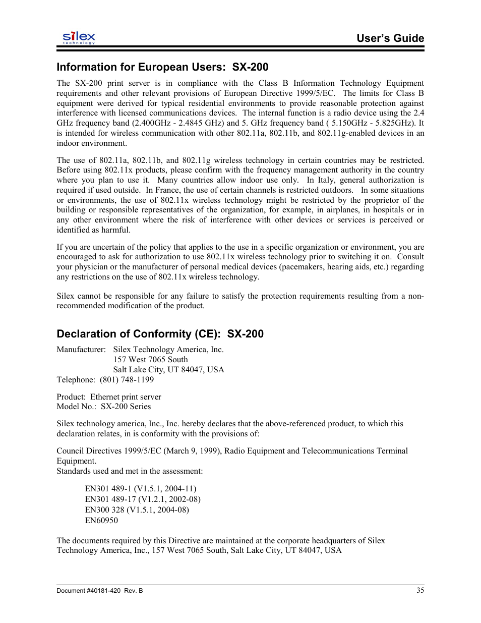 Information for european users: sx-200, Declaration of conformity (ce): sx-200 | Sony SX-215 User Manual | Page 35 / 87