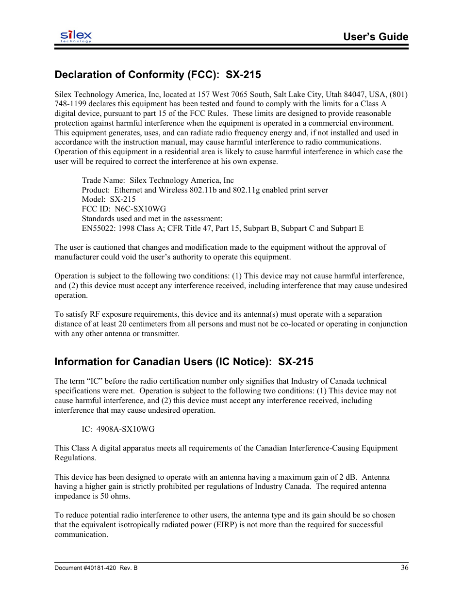 Information for canadian users (ic notice): sx-215 | Sony SX-215 User Manual | Page 36 / 87