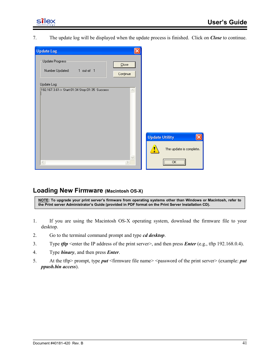 Loading new firmware (macintosh os-x), User’s guide, Loading new firmware | Sony SX-215 User Manual | Page 41 / 87