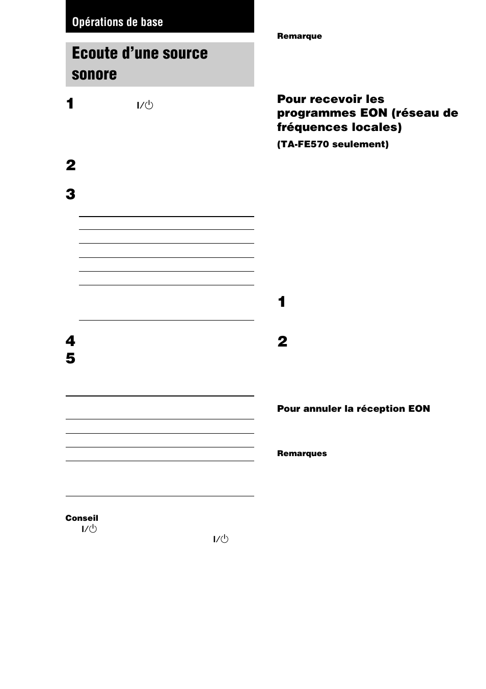 Opérations de base, Ecoute d’une source sonore | Sony TA-FE370 User Manual | Page 18 / 44