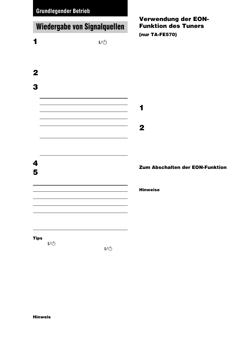 Grundlegender betrieb, Wiedergabe von signalquellen | Sony TA-FE370 User Manual | Page 28 / 44