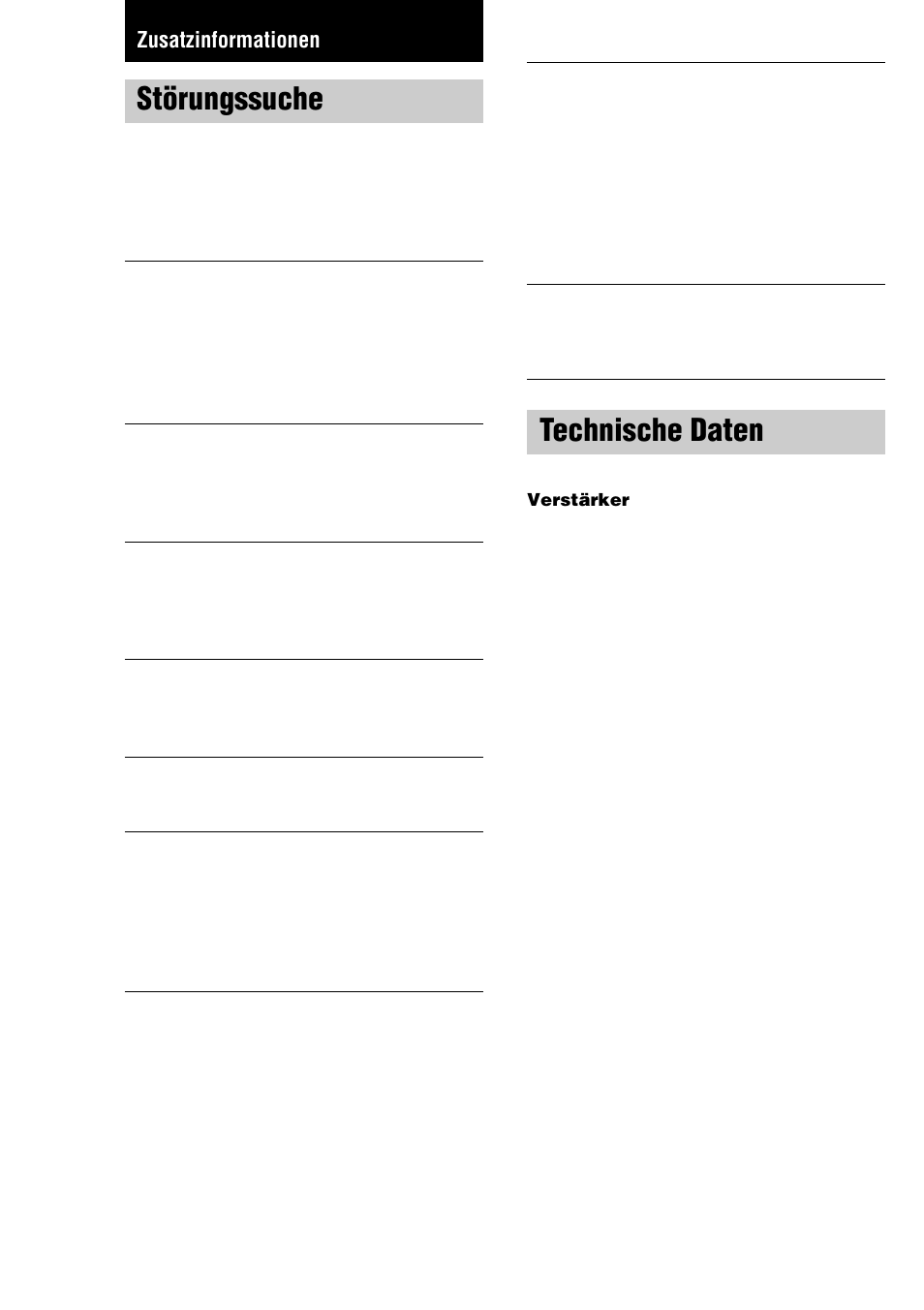 Zusatzinformationen, Störungssuche, Technische daten | Sony TA-FE370 User Manual | Page 30 / 44