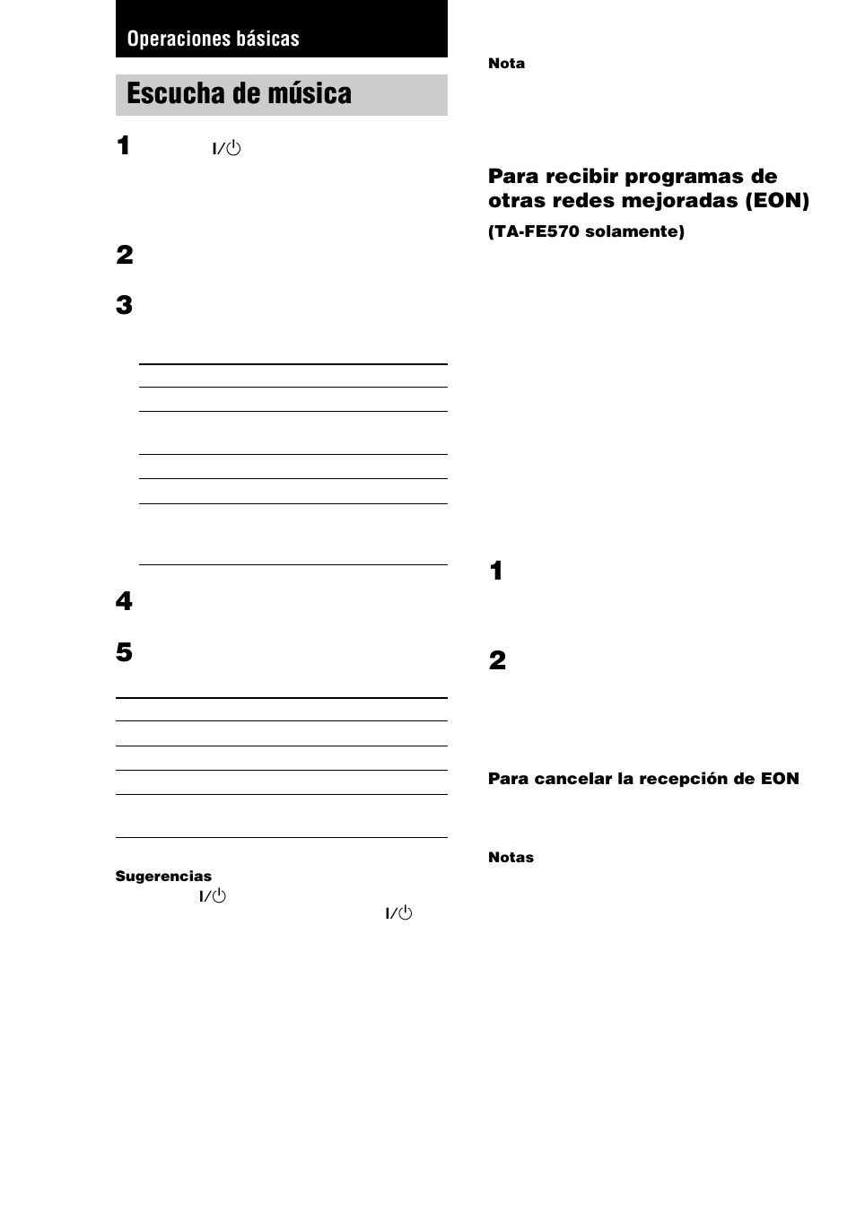 Operaciones básicas, Escucha de música | Sony TA-FE370 User Manual | Page 38 / 44