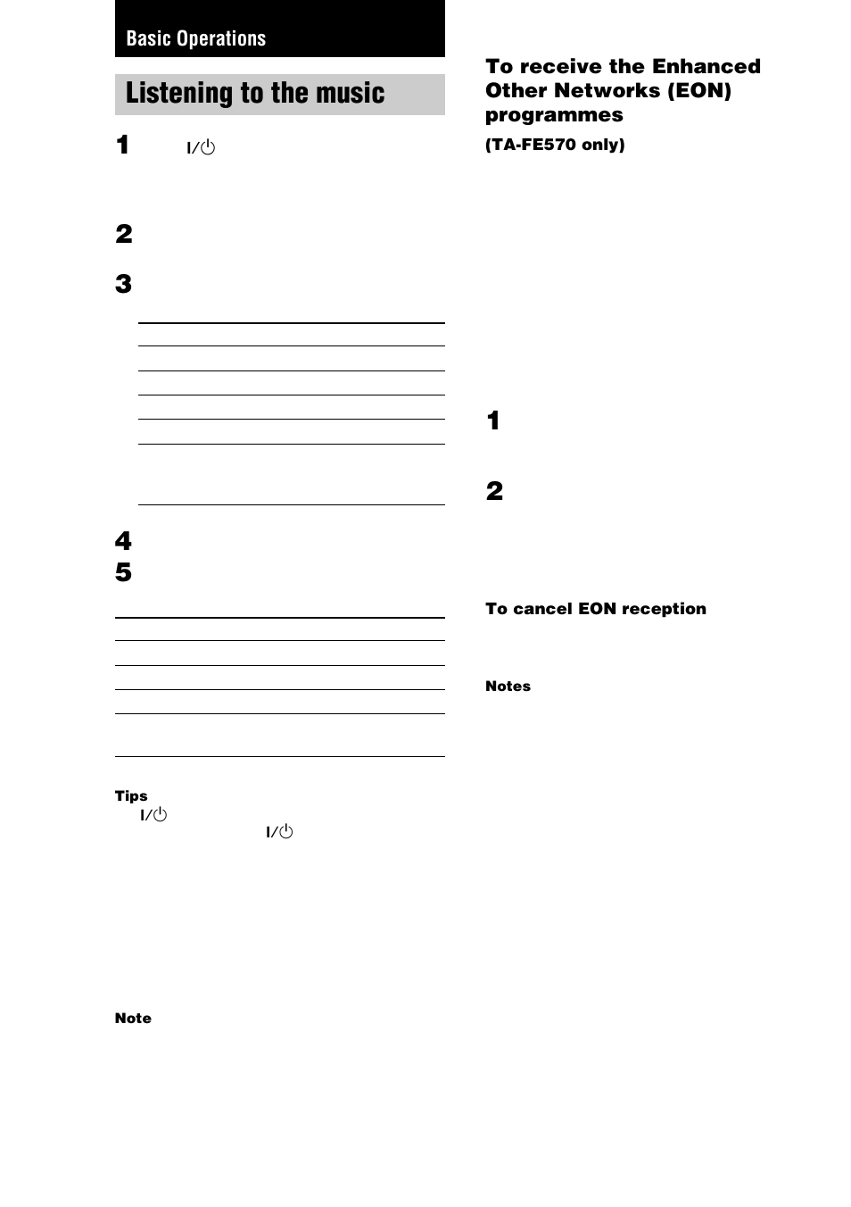 Basic operations, Listening to the music | Sony TA-FE370 User Manual | Page 8 / 44