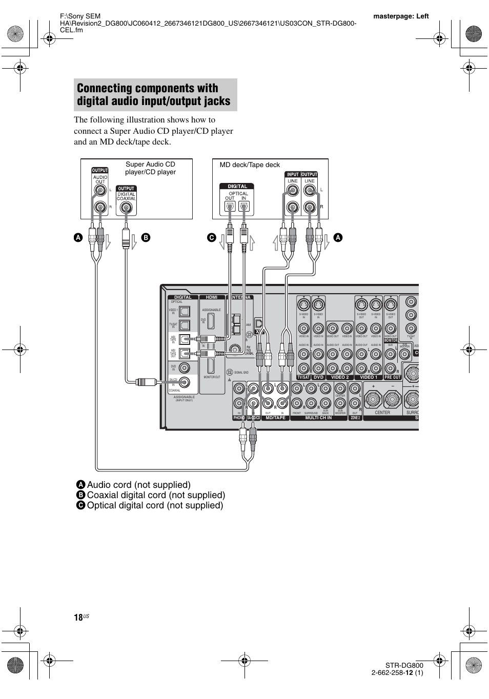 Super audio cd player/cd player md deck/tape deck | Sony STRDG800 User Manual | Page 18 / 100