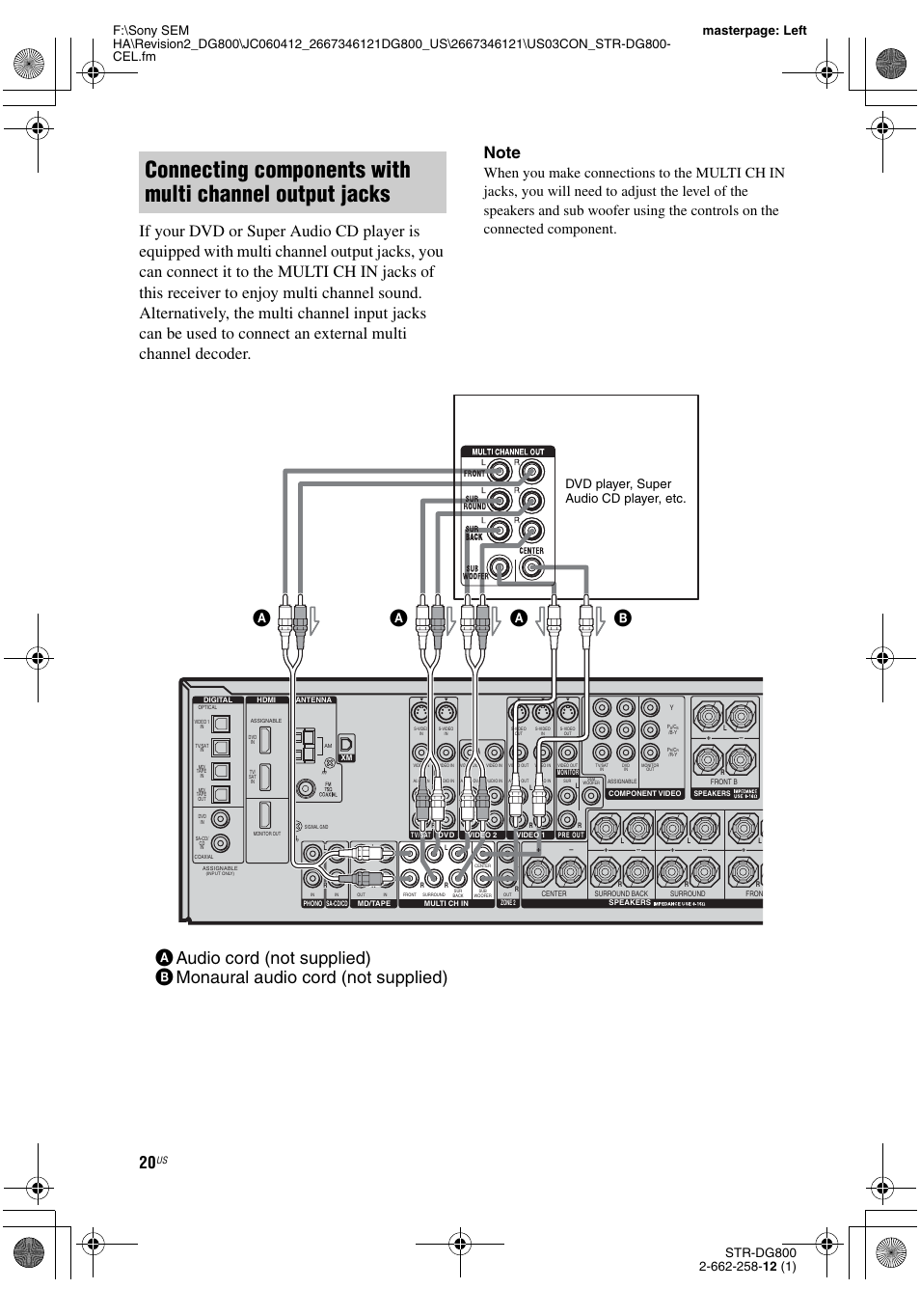 Dvd player, super audio cd player, etc | Sony STRDG800 User Manual | Page 20 / 100