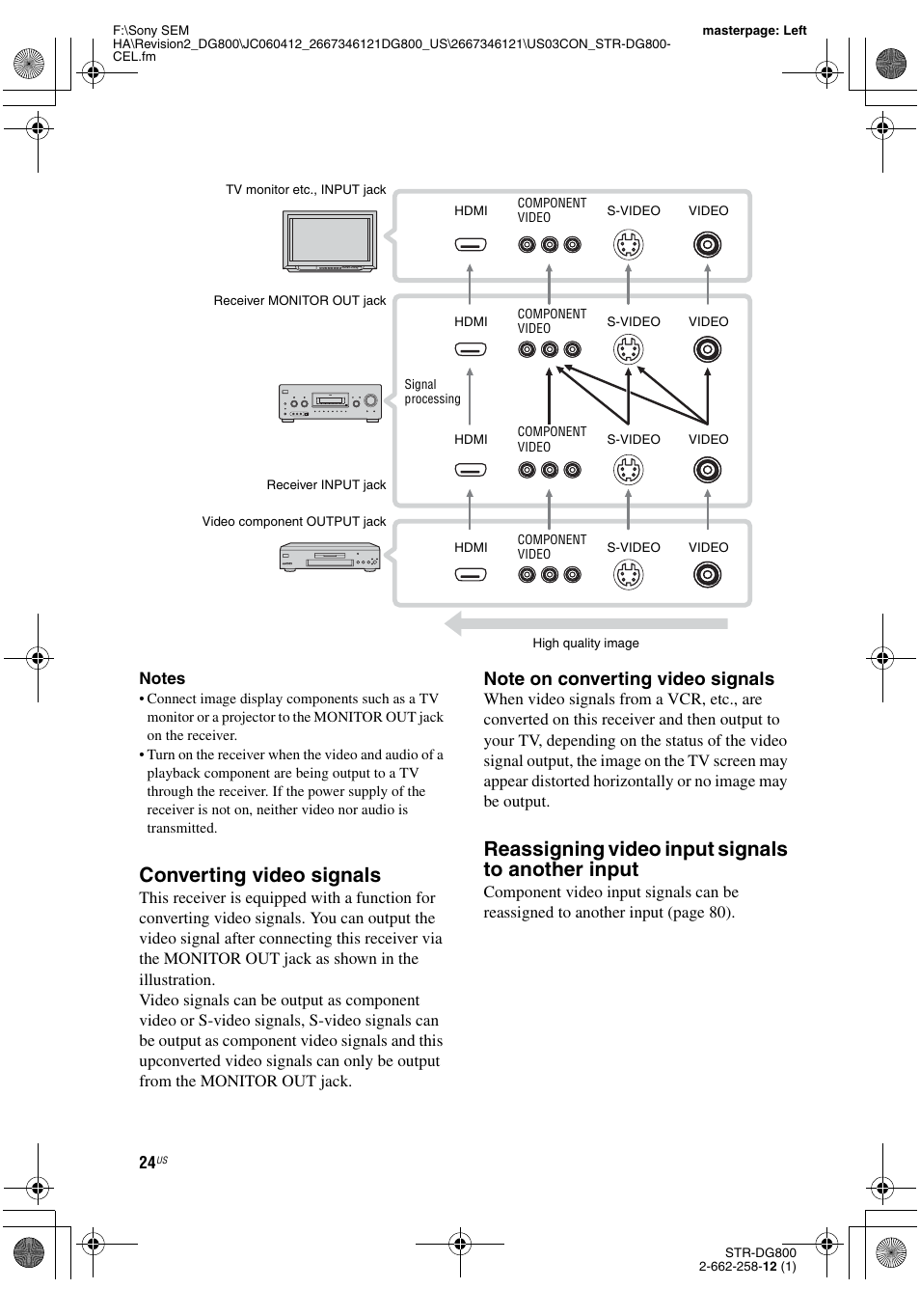 Converting video signals, Reassigning video input signals to another input | Sony STRDG800 User Manual | Page 24 / 100