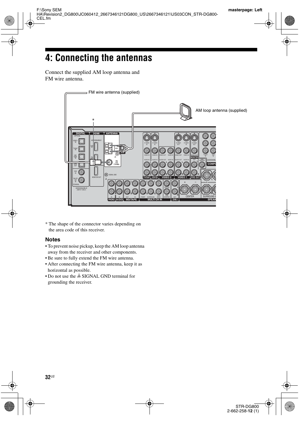 Connecting the antennas | Sony STRDG800 User Manual | Page 32 / 100