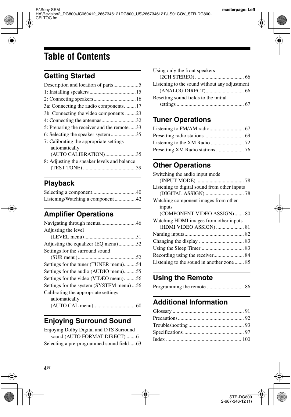 Sony STRDG800 User Manual | Page 4 / 100