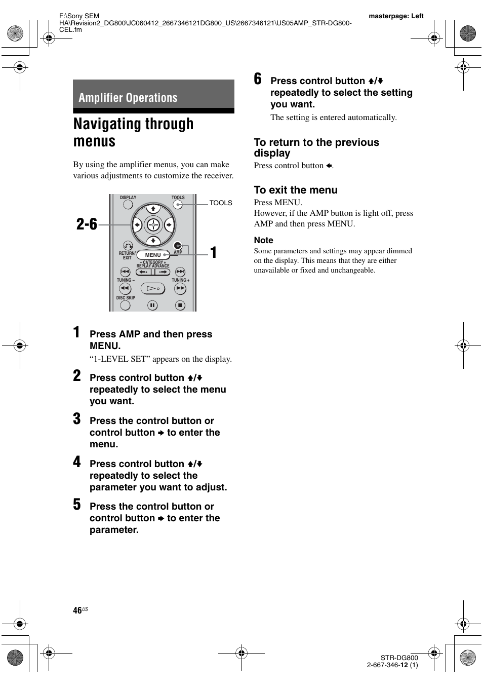 Amplifier operations, Navigating through menus | Sony STRDG800 User Manual | Page 46 / 100