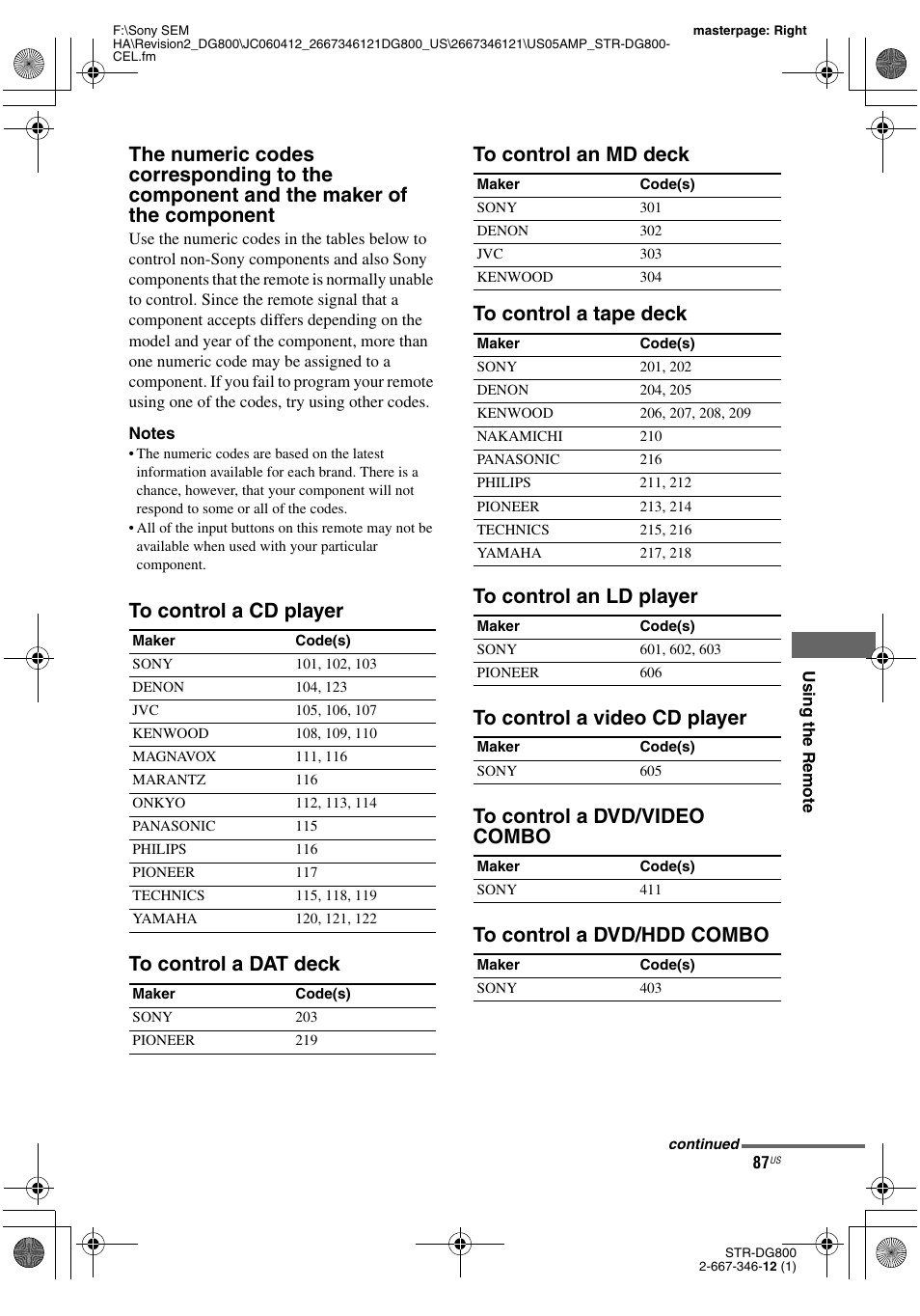 Sony STRDG800 User Manual | Page 87 / 100