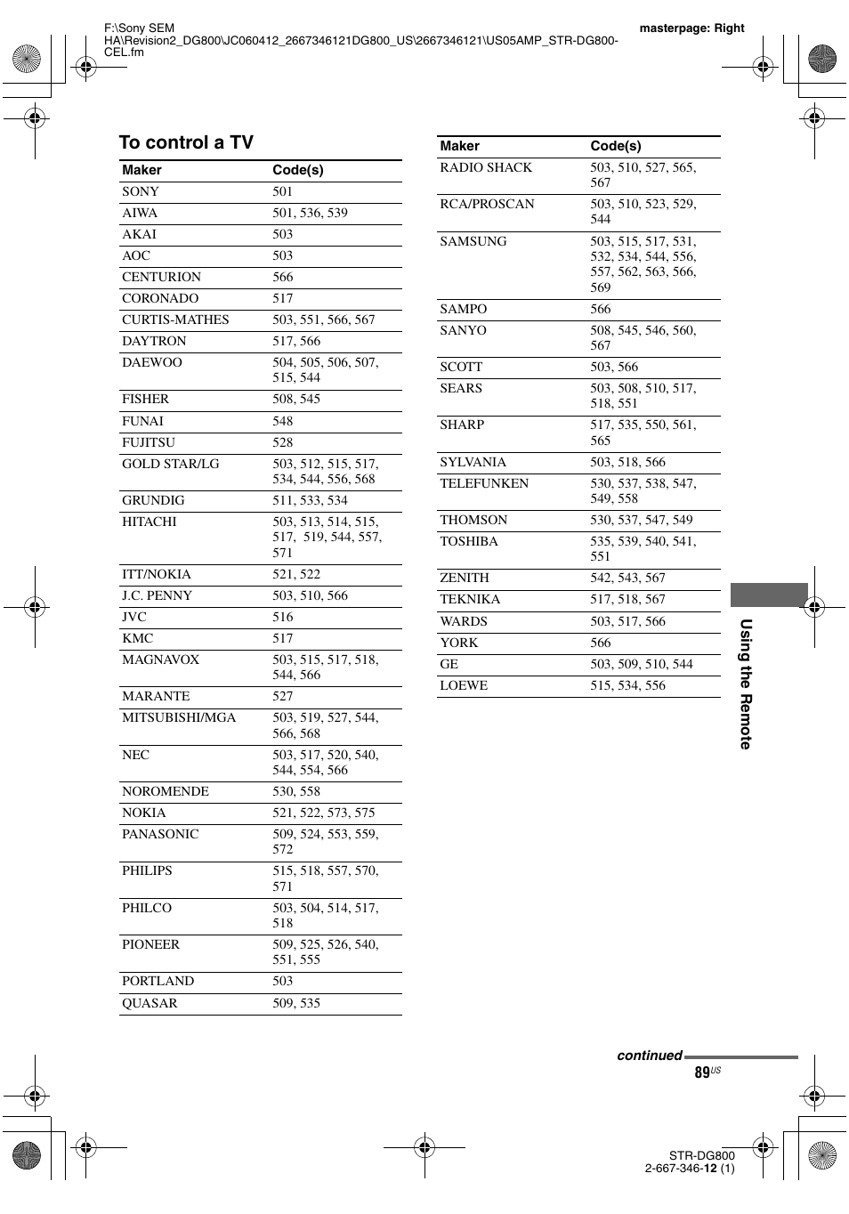 Sony STRDG800 User Manual | Page 89 / 100