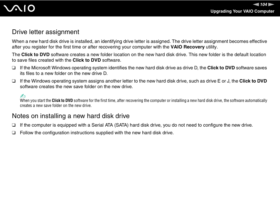 Drive letter assignment | Sony VGC-VA10G User Manual | Page 104 / 169