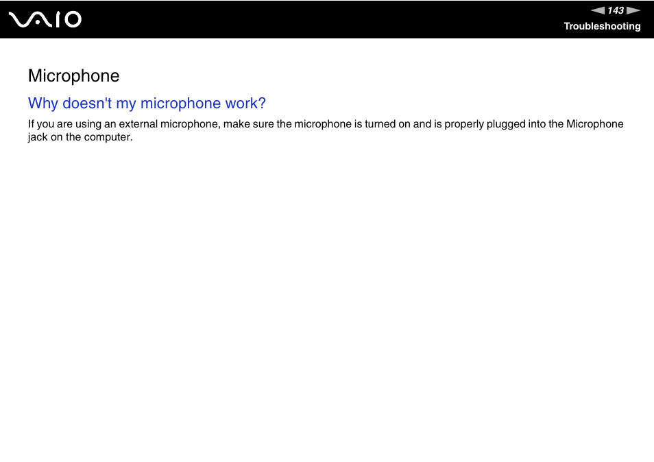 Microphone, Why doesn't my microphone work | Sony VGC-VA10G User Manual | Page 143 / 169
