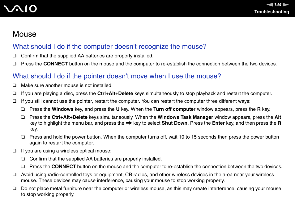 Mouse | Sony VGC-VA10G User Manual | Page 144 / 169