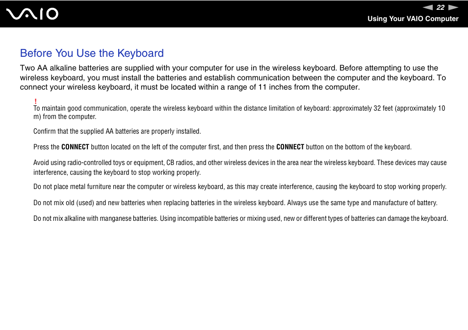 Before you use the keyboard | Sony VGC-VA10G User Manual | Page 22 / 169