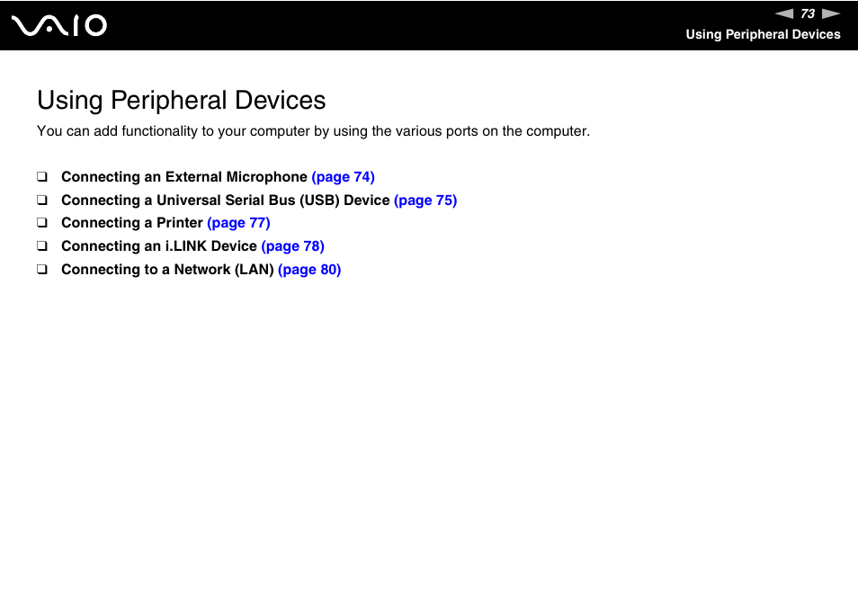 Using peripheral devices | Sony VGC-VA10G User Manual | Page 73 / 169