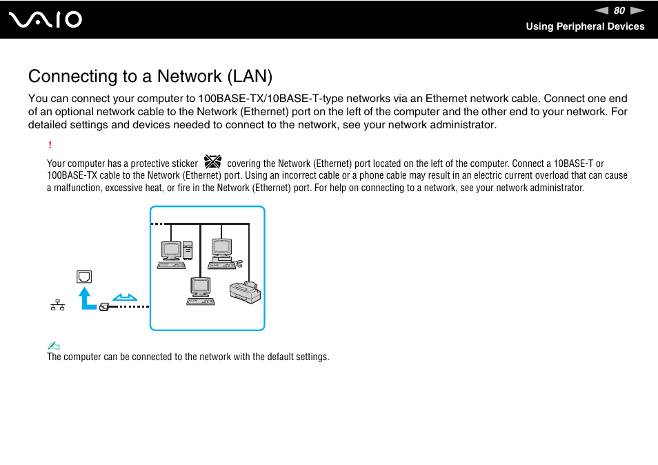 Connecting to a network (lan) | Sony VGC-VA10G User Manual | Page 80 / 169