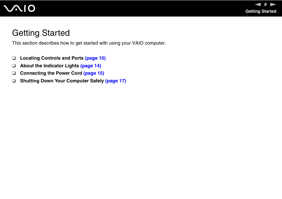 Getting started | Sony VGC-VA10G User Manual | Page 9 / 169
