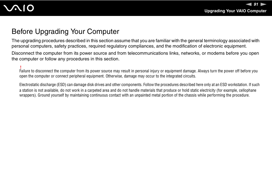 Before upgrading your computer | Sony VGC-VA10G User Manual | Page 91 / 169