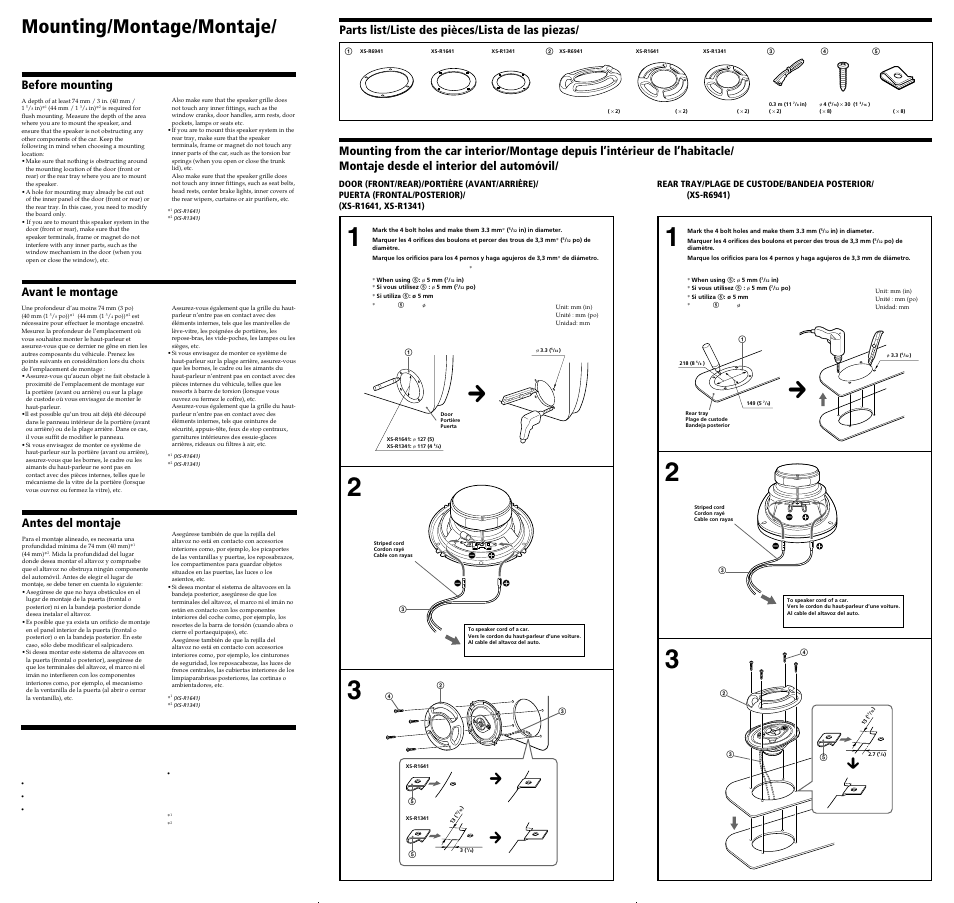 13 c, Mounting/montage/montaje, Avant le montage | Before mounting, Antes del montaje, Parts list/liste des pièces/lista de las piezas | Sony XS-R6941 User Manual | Page 2 / 2