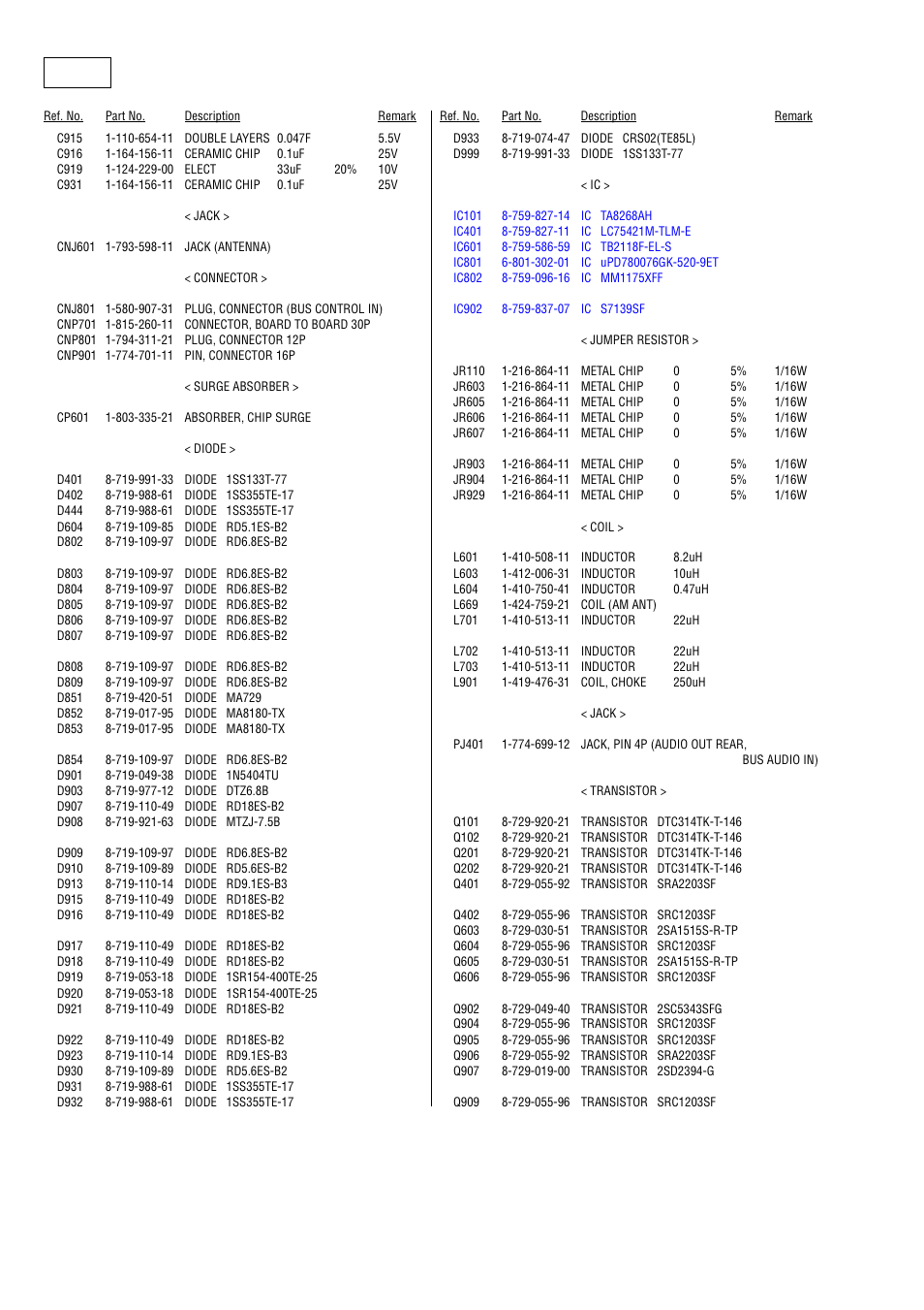 Ic601, Ic802, Ic401 | Ic801, Jw69, X802, Main | Sony CDX-CA530X User Manual | Page 36 / 40