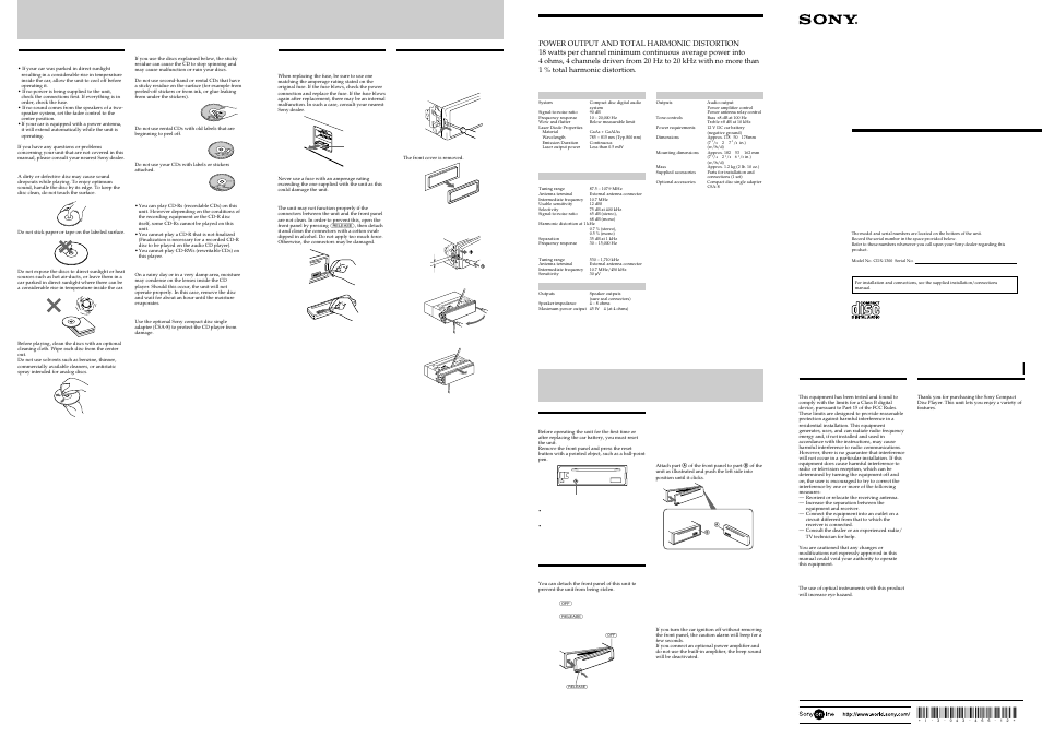 Sony CDX-1300 User Manual | 2 pages