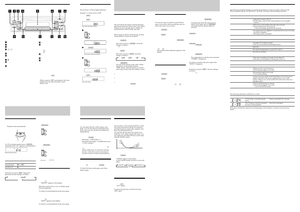 Seek ams seek ams, Cd player, Radio | Other functions | Sony CDX-1300 User Manual | Page 2 / 2