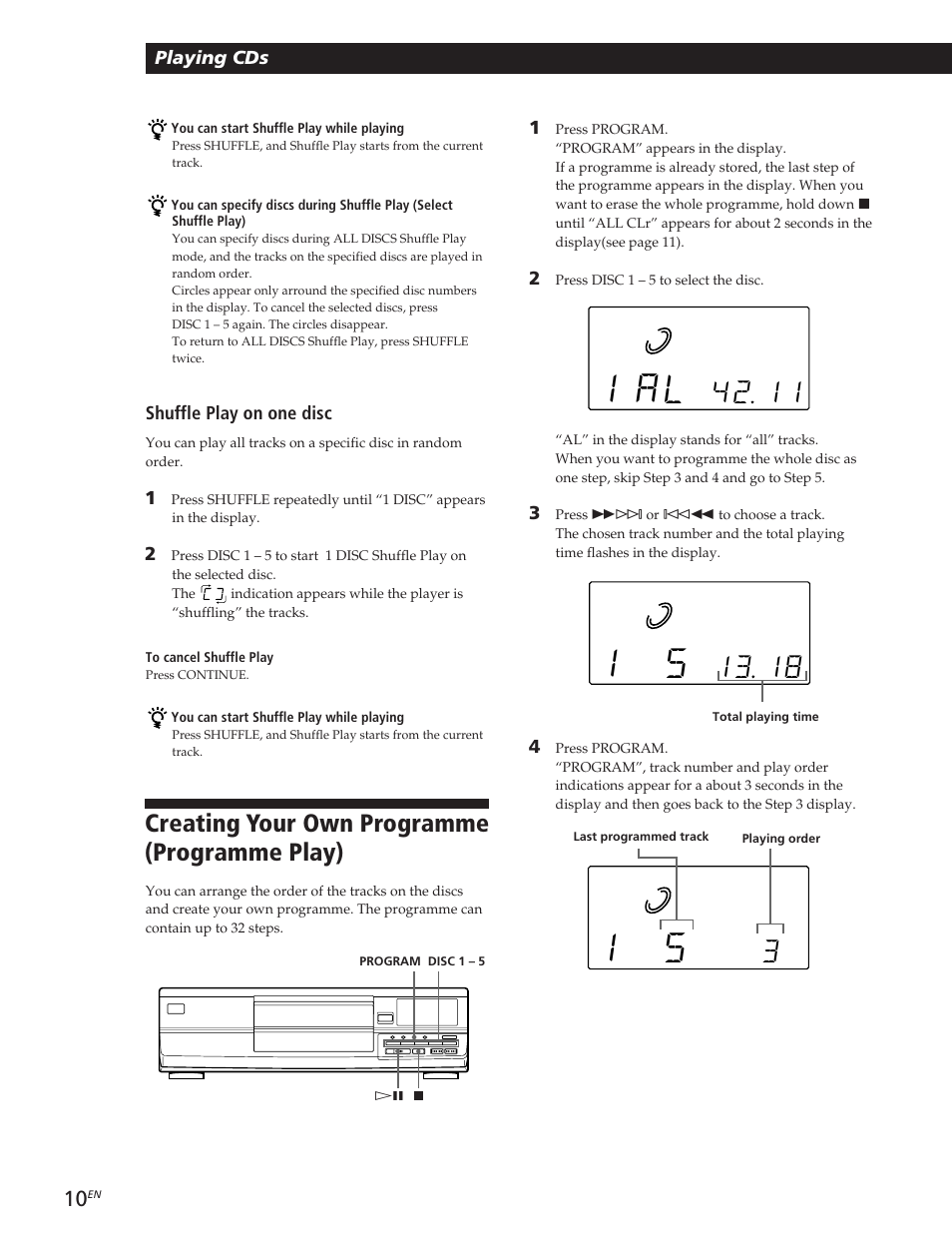 1 al, Creating your own programme (programme play) | Sony CDP-CE105 User Manual | Page 10 / 50