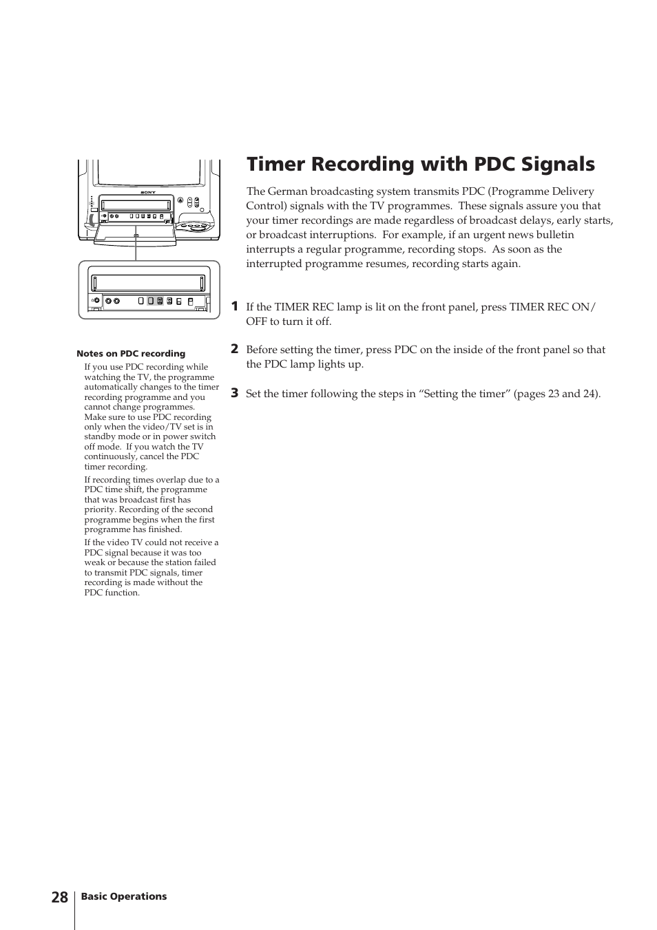 Timer recording with pdc signals | Sony Trinitron KV-14V4U User Manual | Page 28 / 43
