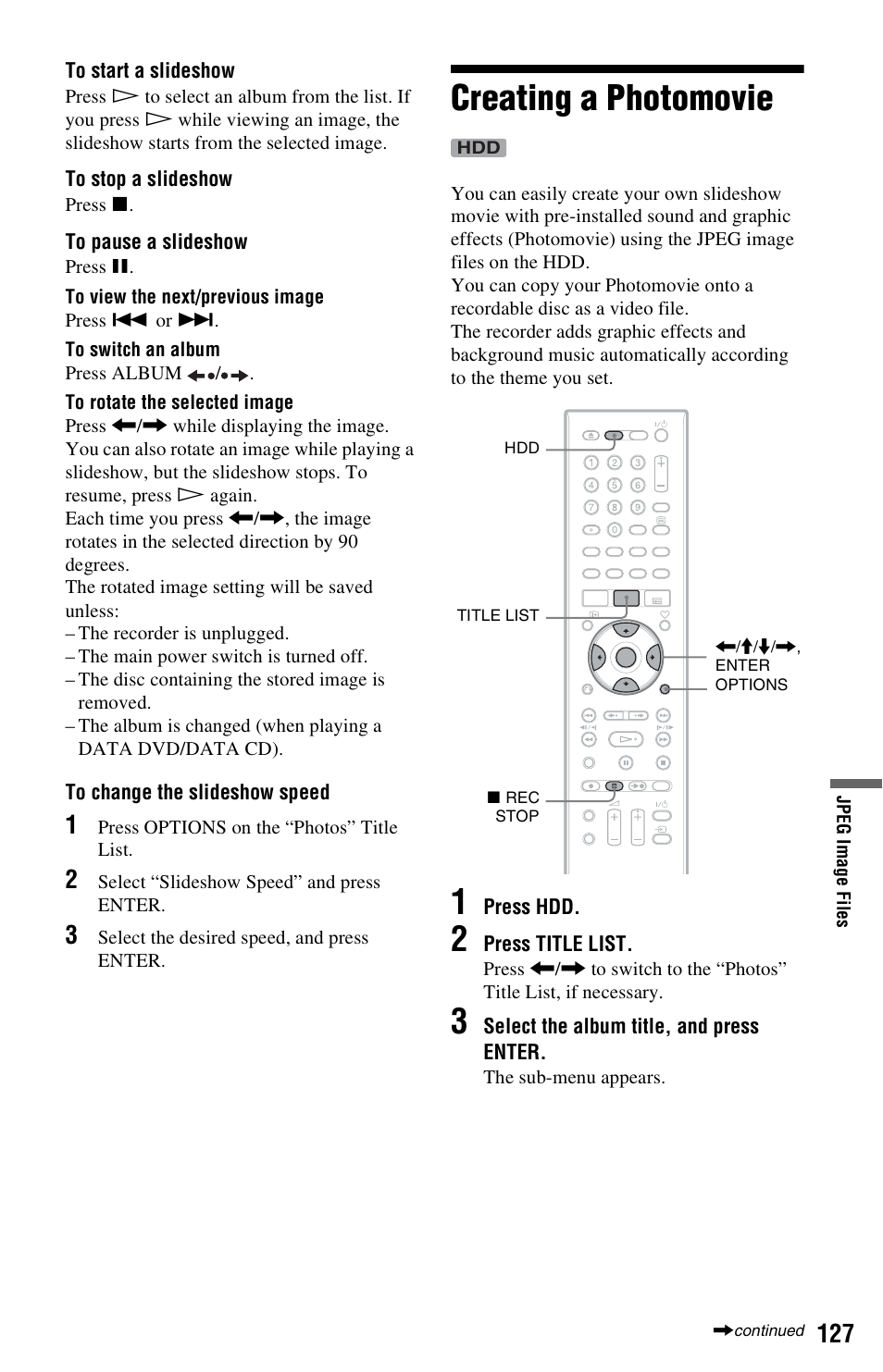 Creating a photomovie | Sony RDR-HXD1065 User Manual | Page 127 / 172