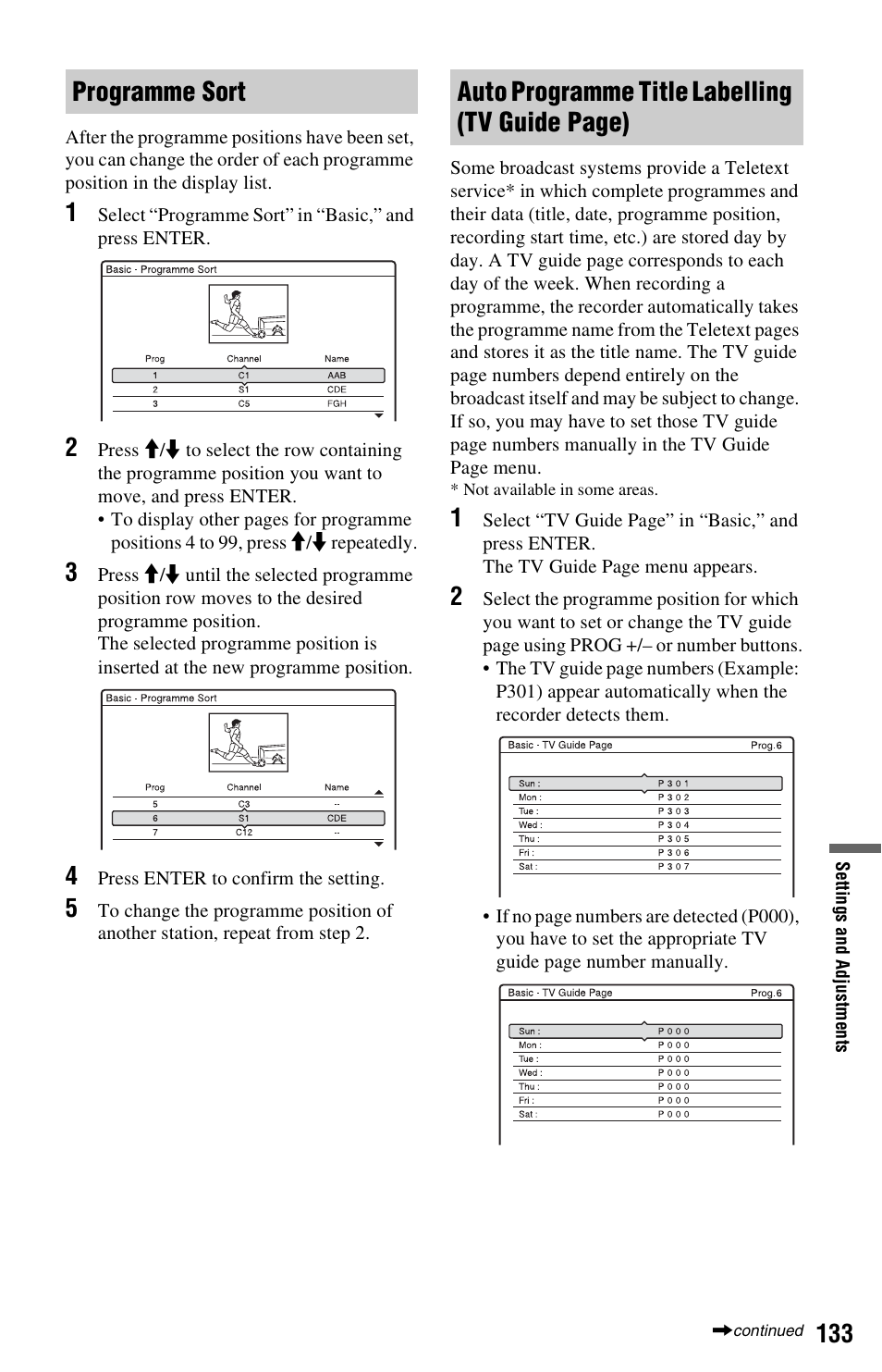 Programme sort | Sony RDR-HXD1065 User Manual | Page 133 / 172