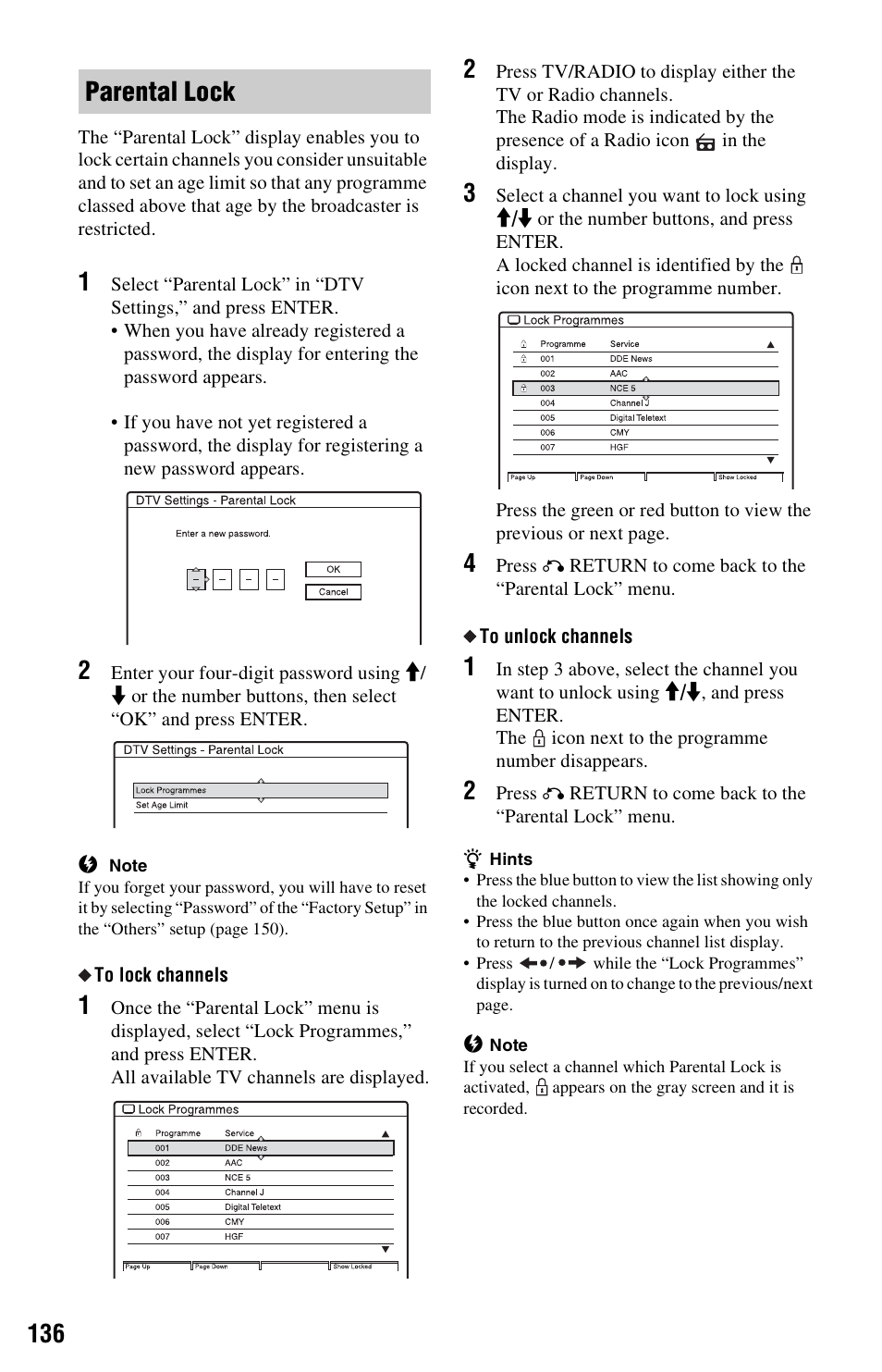 Parental lock | Sony RDR-HXD1065 User Manual | Page 136 / 172