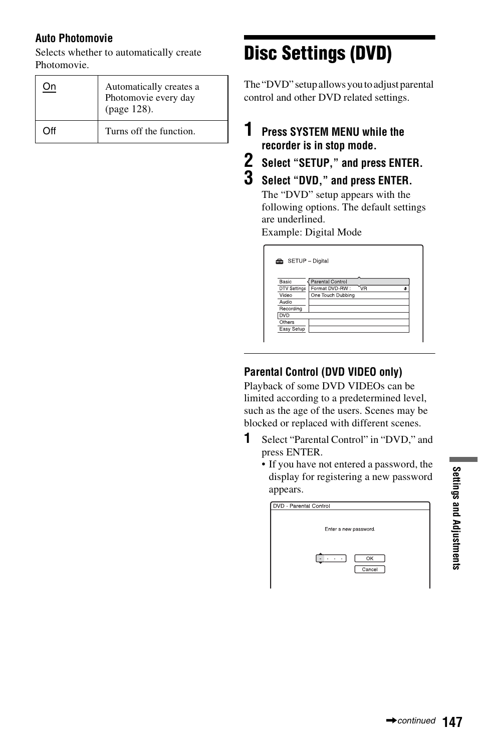 Disc settings (dvd) | Sony RDR-HXD1065 User Manual | Page 147 / 172