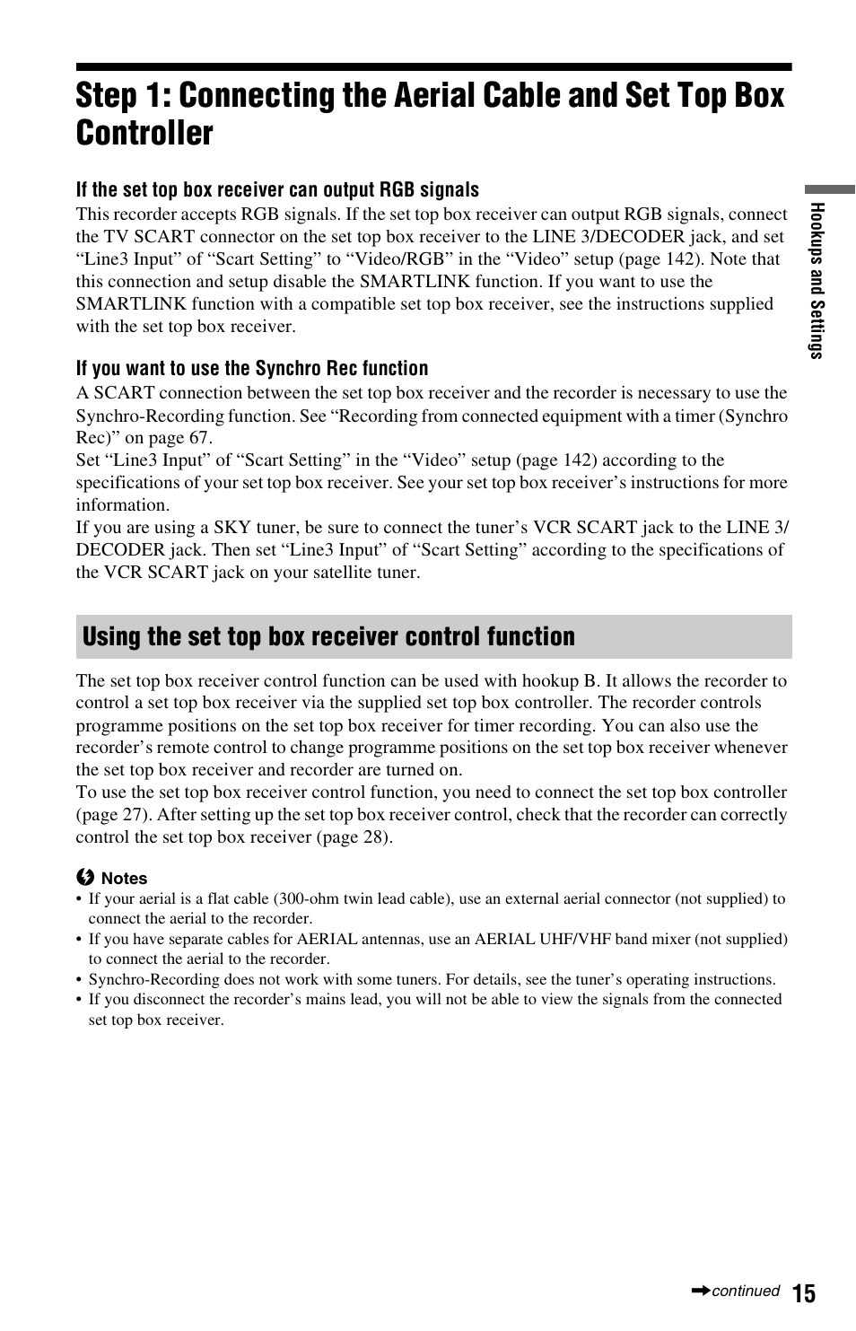 Using the set top box receiver control function | Sony RDR-HXD1065 User Manual | Page 15 / 172