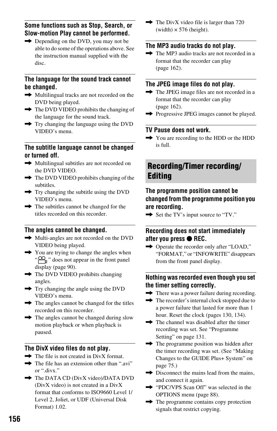 Recording/timer recording/ editing | Sony RDR-HXD1065 User Manual | Page 156 / 172