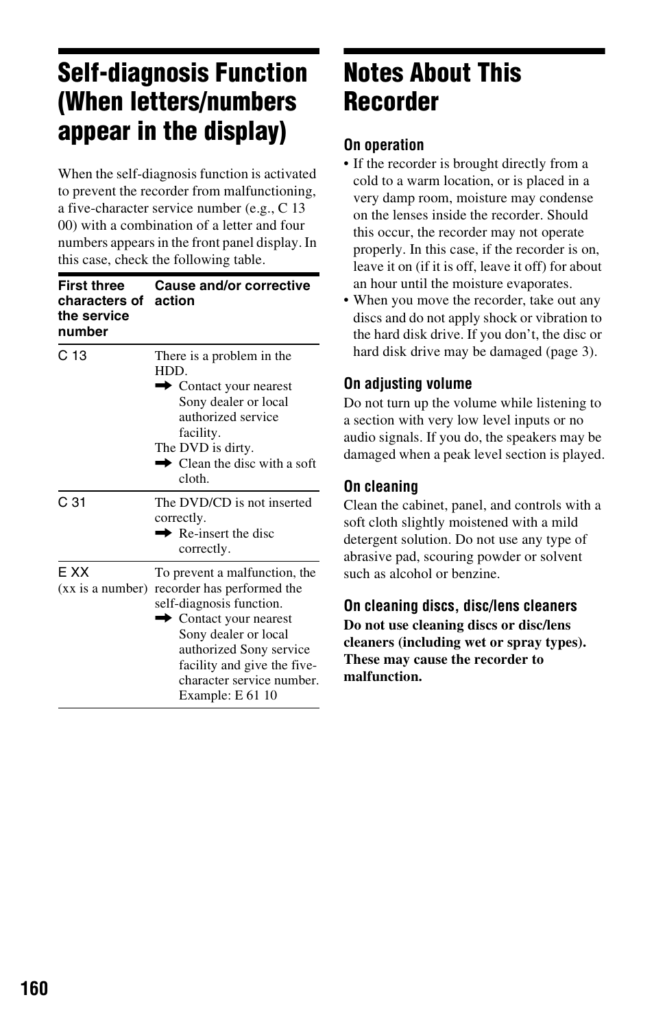 Notes about this recorder | Sony RDR-HXD1065 User Manual | Page 160 / 172