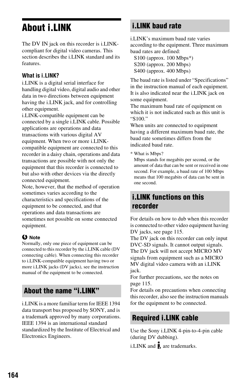 About i.link | Sony RDR-HXD1065 User Manual | Page 164 / 172