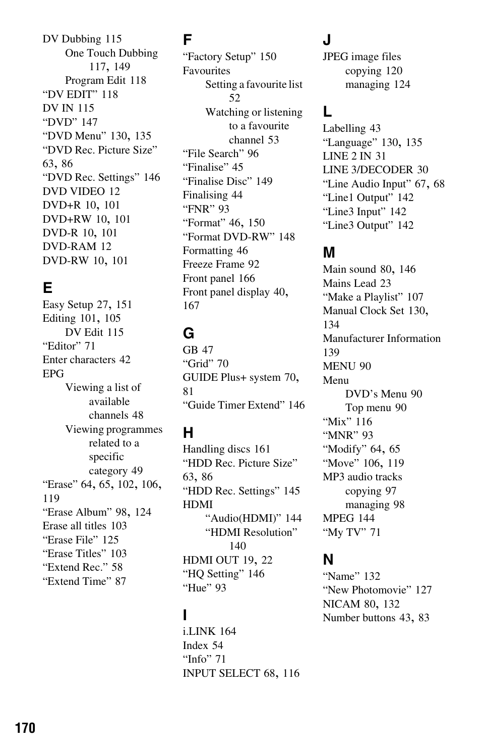Sony RDR-HXD1065 User Manual | Page 170 / 172