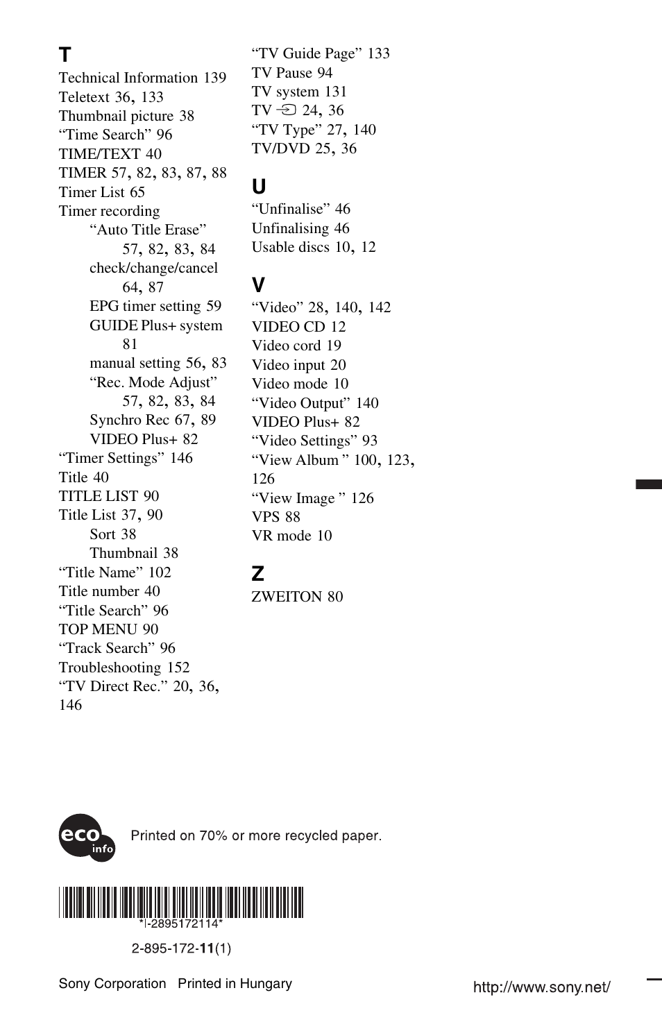 Sony RDR-HXD1065 User Manual | Page 172 / 172