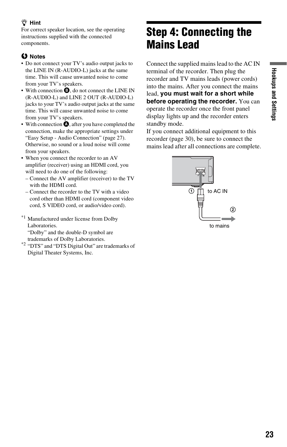 Step 4: connecting the mains lead | Sony RDR-HXD1065 User Manual | Page 23 / 172